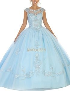 Beautiful illusion neckline beaded long evening  gown in blue or champagne